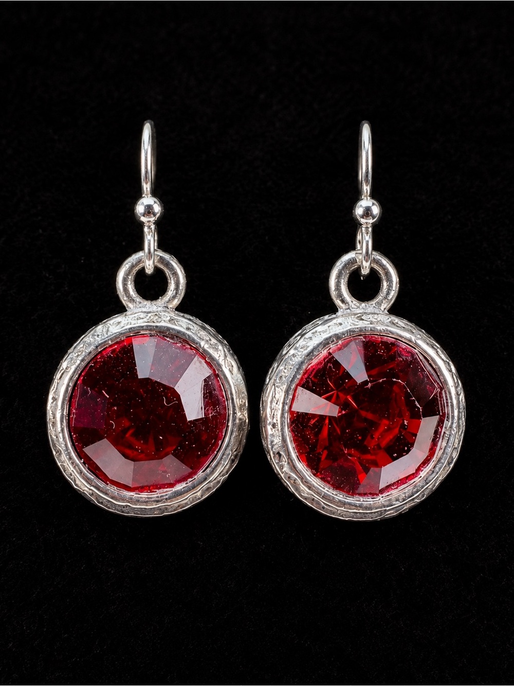 Vintage Silvertone Ruby Red Accented Pierced Earrings